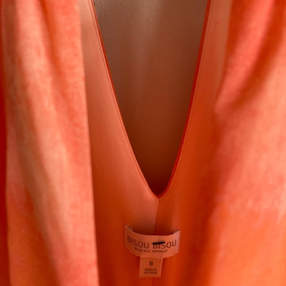 ORANGE SLEEVELESS HALTER MAXI DRESS STRETCH WAIST GOLD NECKLACE CLOSURE - Picture 12 of 13